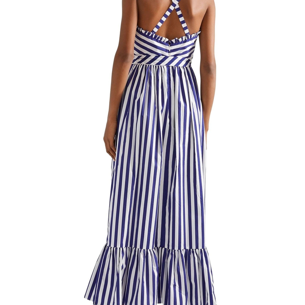 J. Crew Blue and White Ruffled Tie Front Maxi Dress - Picture 2 of 5